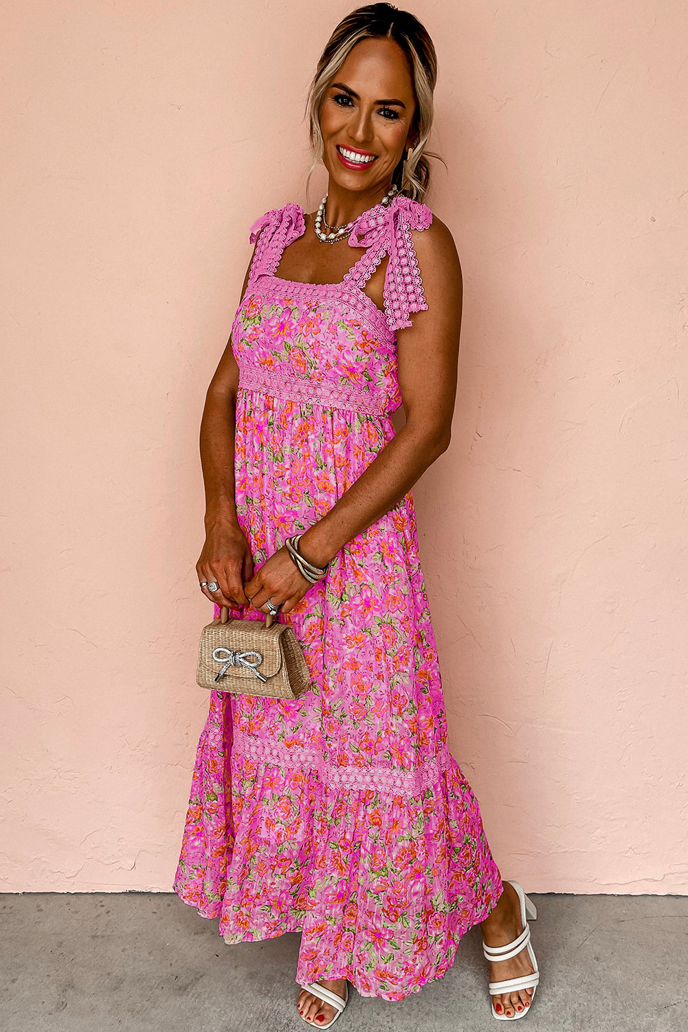 elegant empire waist dresses shop Rose Floral Lace Tied Strap Empire Waist Maxi Dress at Faith & Co.  Boutique