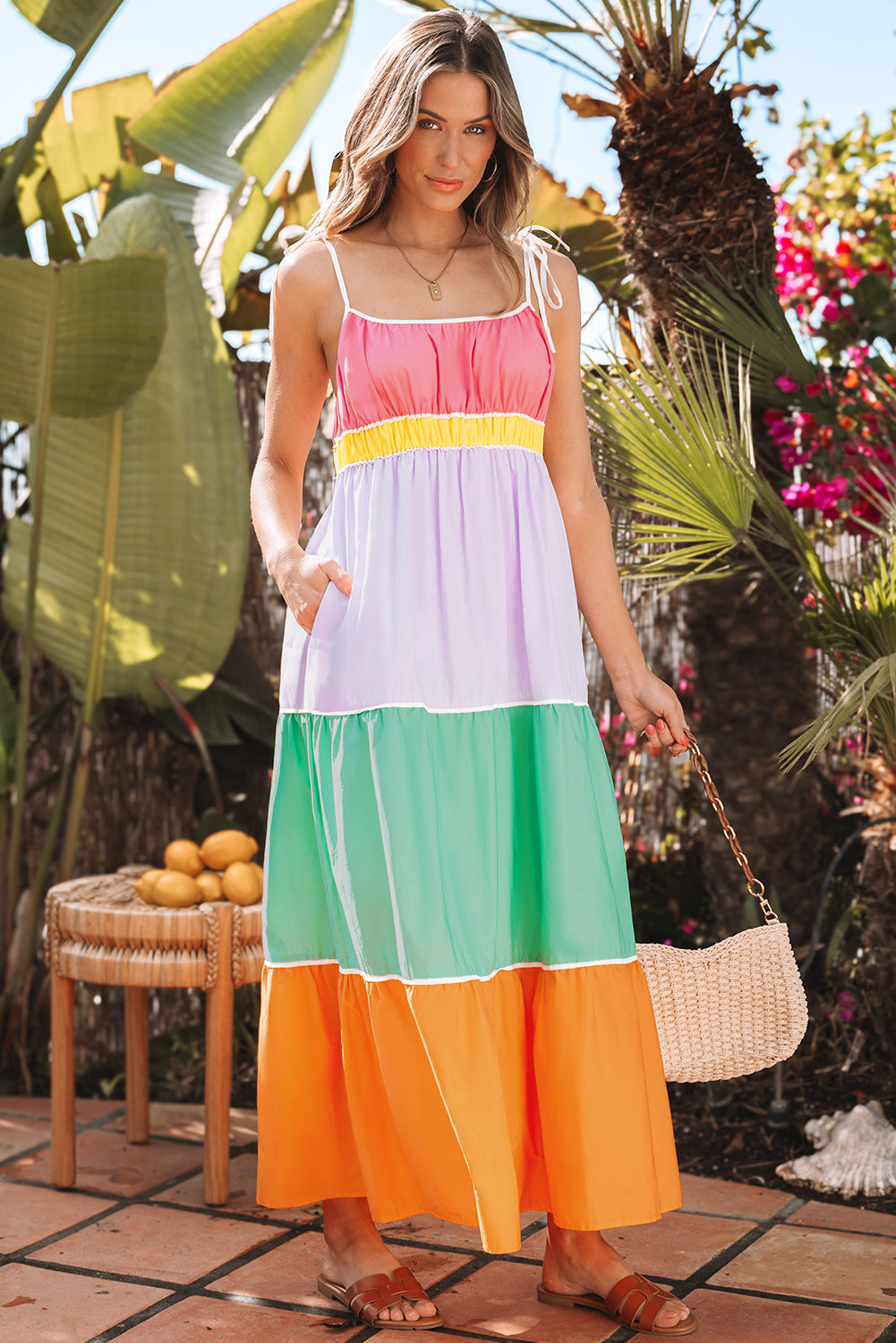 colorful flowy maxi dress Floral Multi-colored Flowy Maxi Dress With V-neck