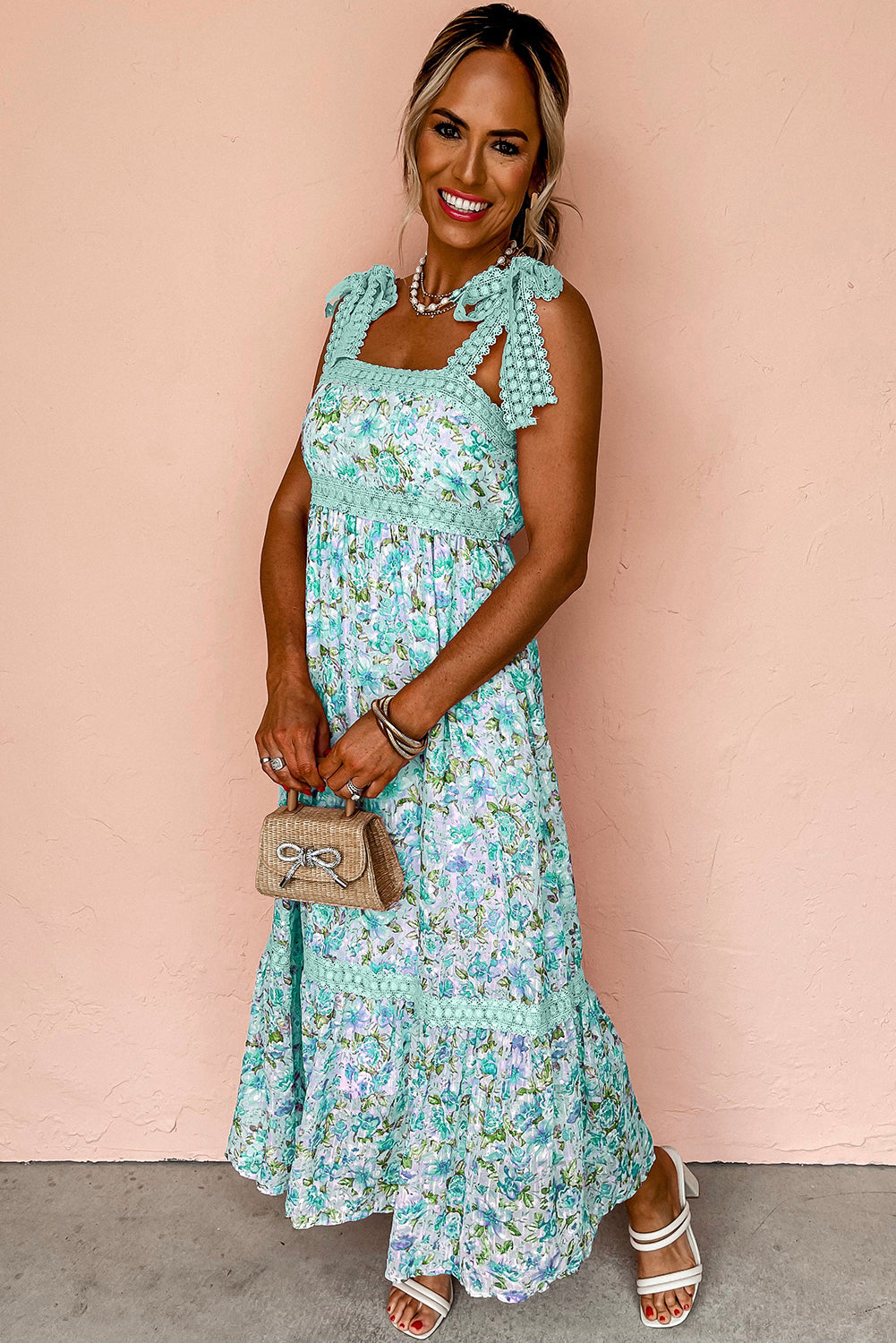 shop Green Floral Lace Tied Strap Empire Waist Maxi Dress at Faith & Co. Boutique shop Green Floral Lace Tied Strap Empire Waist Maxi Dress at Faith & Co. Boutique