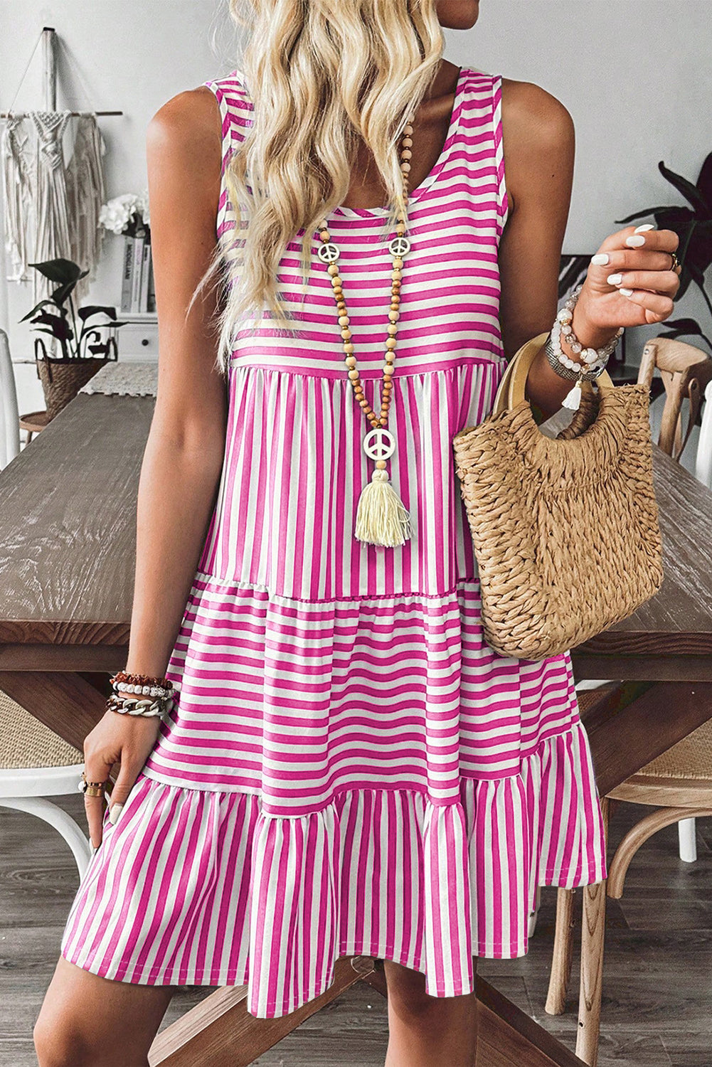 Everyday The Label Women's Sky Blue Stripe U Neck Sleeveless Loose Fit Mini Dress | Size: Large Everyday The Label Women's Sky Blue Stripe U Neck Sleeveless Loose Fit Mini Dress | Size: Large