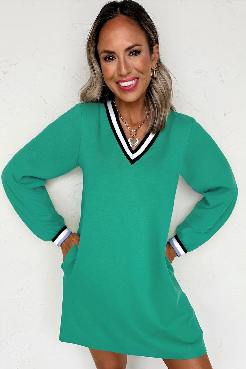 green emerald velvet dress Rihoas A-Line Sweater Dress Long Sleeve Cottagecore Style for Date, Green / L main image 0