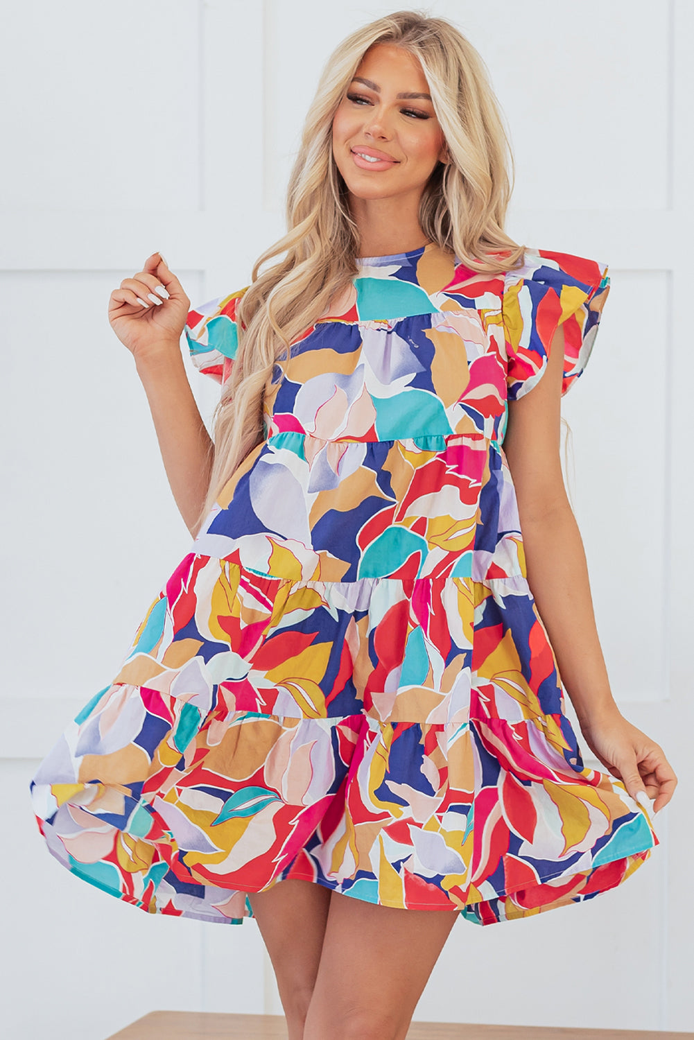 flutter sleeve tiered mini dress White Flutter Sleeve Tiered Mini Dress | Womens | Medium (Available in XS, S, L, XL) | 100% Rayon