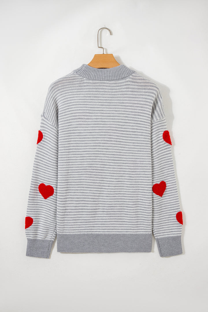 Stripe Contrast Heart Pattern Valentine Knit Sweater