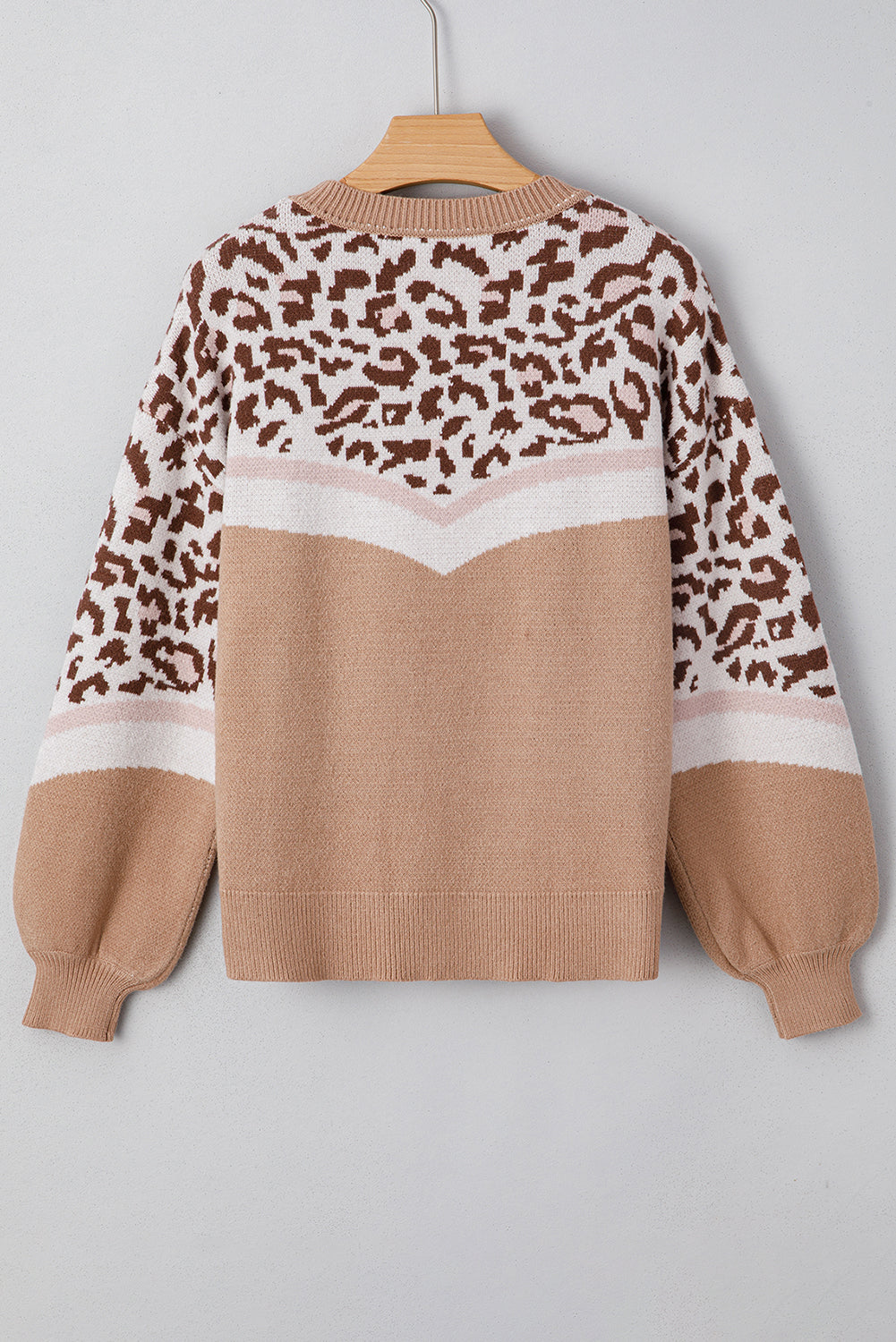 Leopard Color Block Knit Round Neck Baggy Sweater