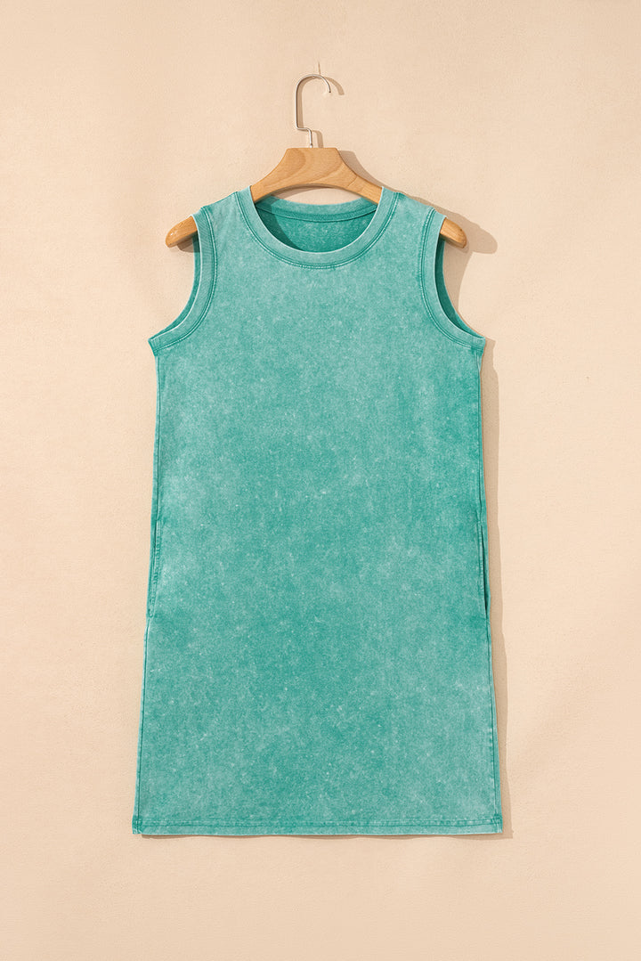 Sea Green Mineral Wash Tank Mini Dress with Pockets