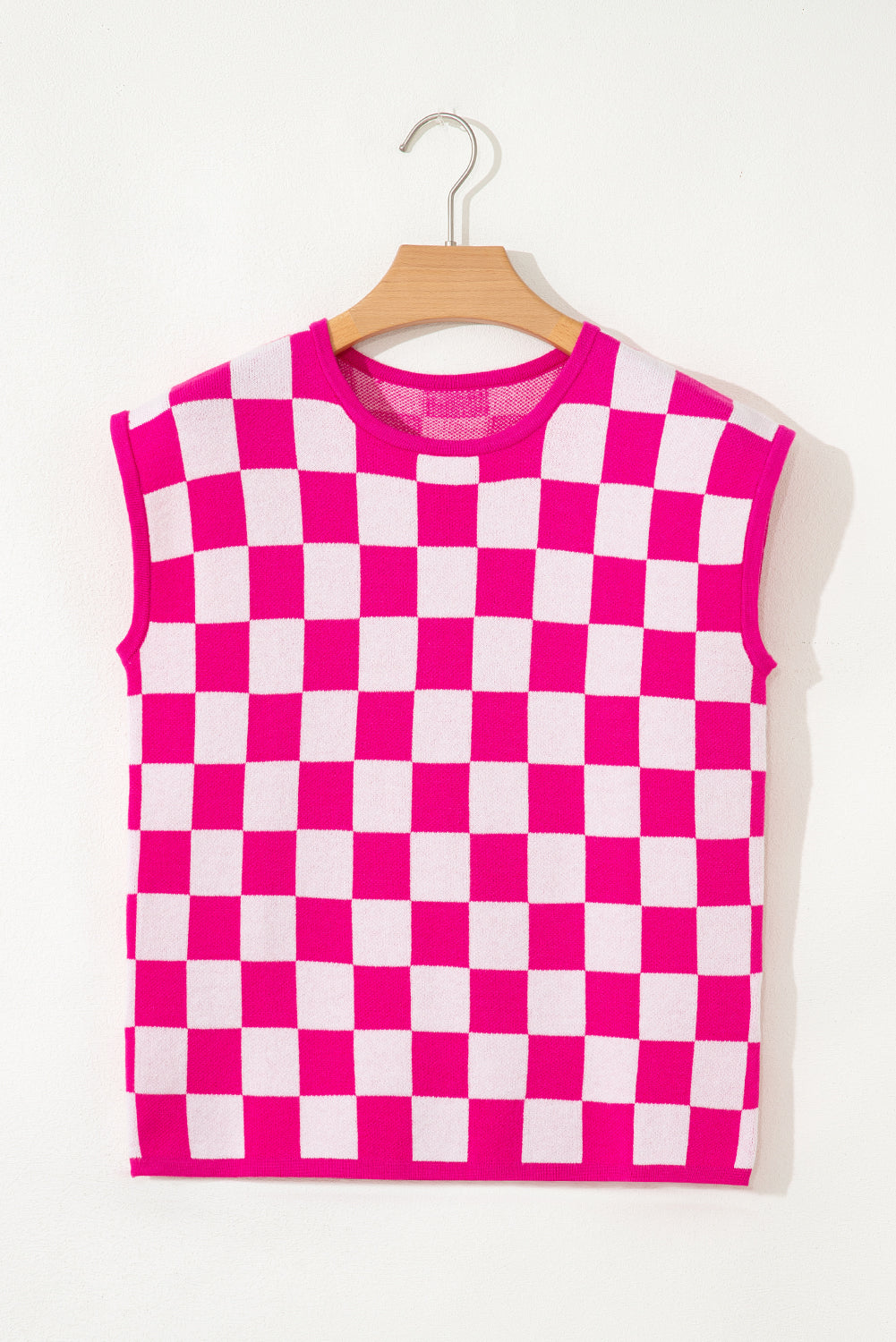 Rose Check Pattern Cap Sleeve Knitted BLOUSE