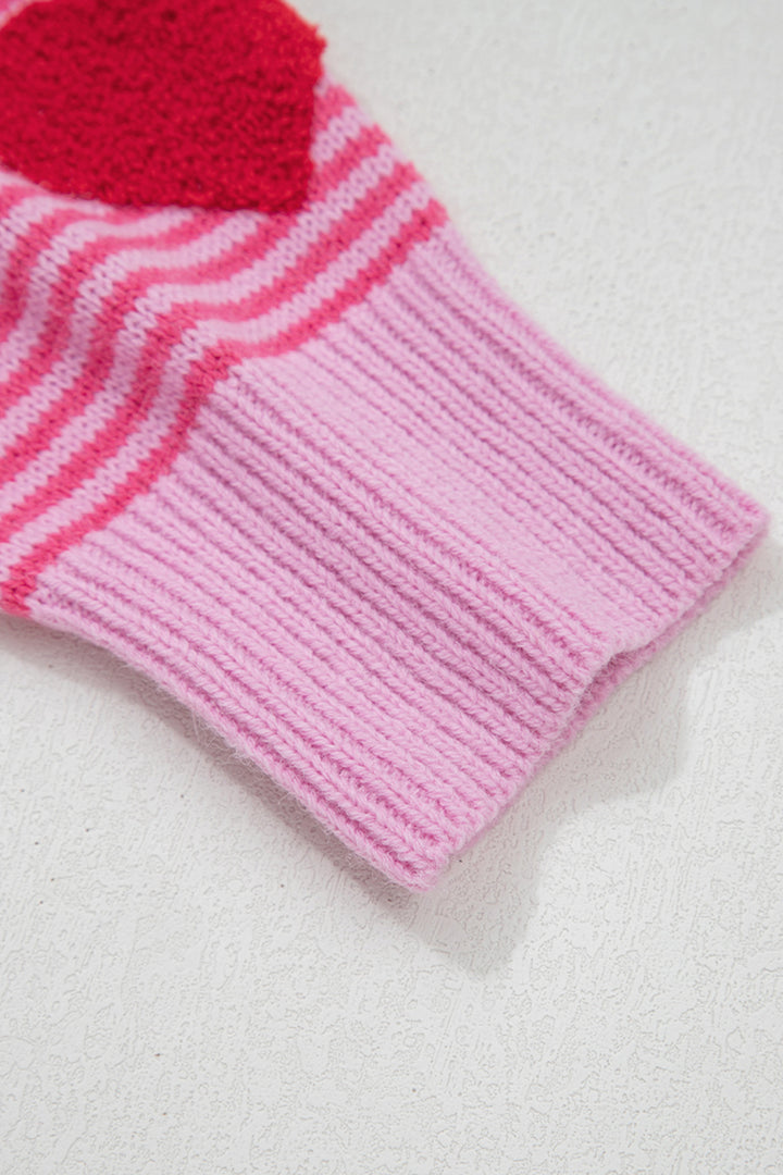 Stripe Contrast Heart Pattern Valentine Knit Sweater