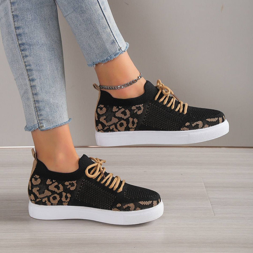 Lace-Up Leopard Flat Sneakers -