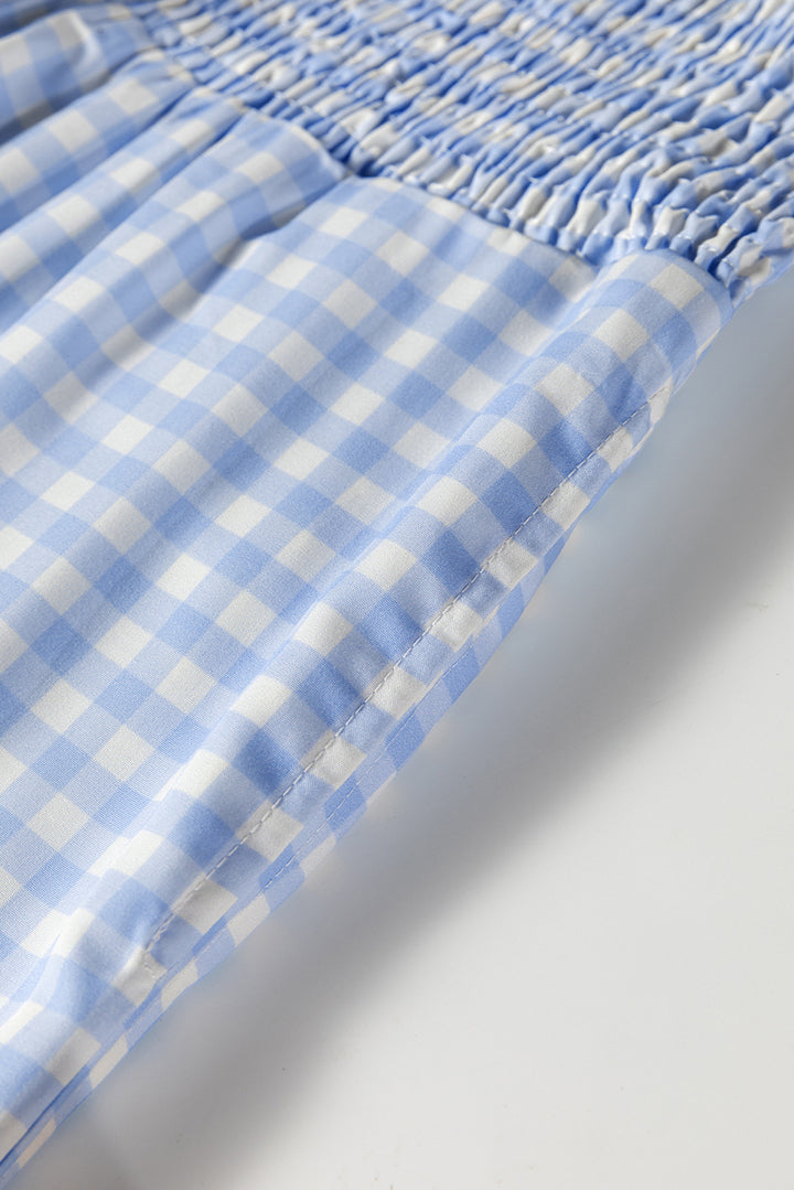 Myosotis Plaid Print Smocked High Waist Womens Loose Pants