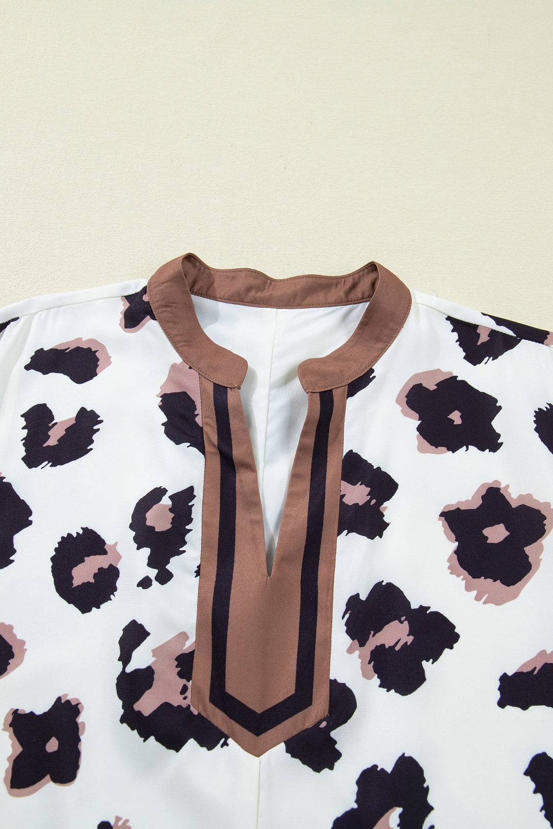 Khaki Leopard Print Contrast V Neck Plus Size Shift Mini Dress