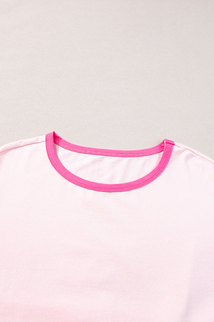 a white shirt with pink trim on a white background