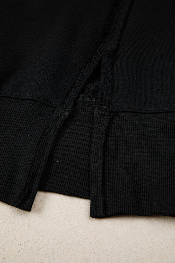 Black Bow Letter Graphic Exposed Seam Baggy Sweatshirt