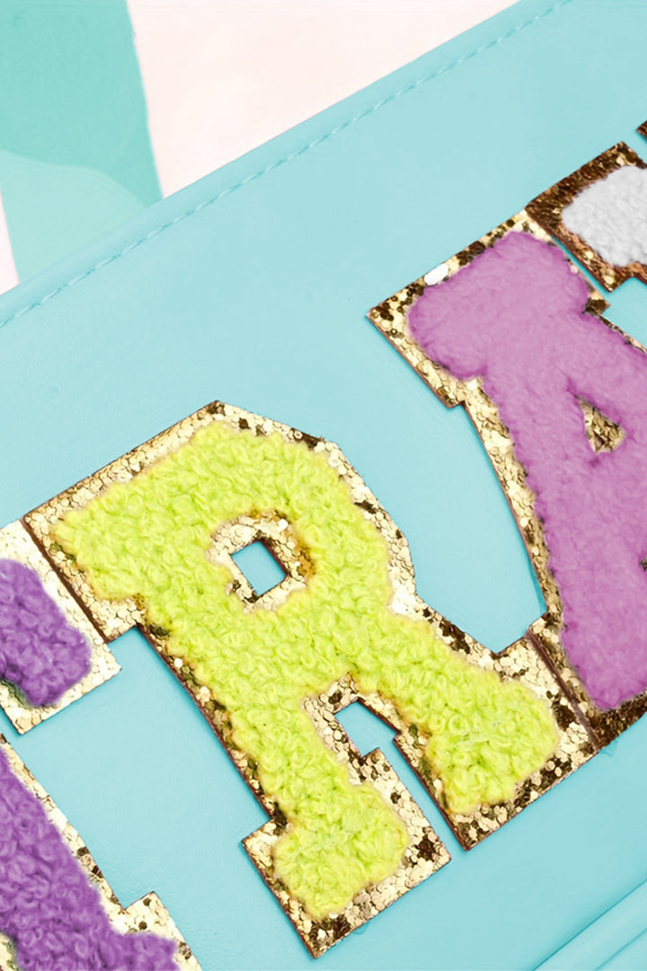 Mint Green TRAVEL Chenille Letter Clear PVC Makeup Bag