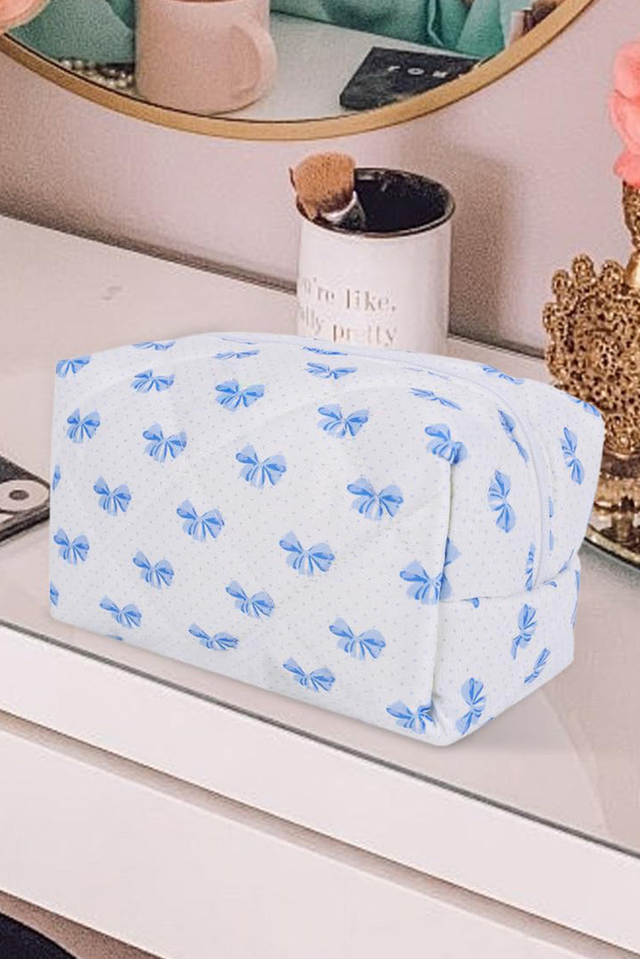 Bow Knot Quilted Zipper Makeup Bag