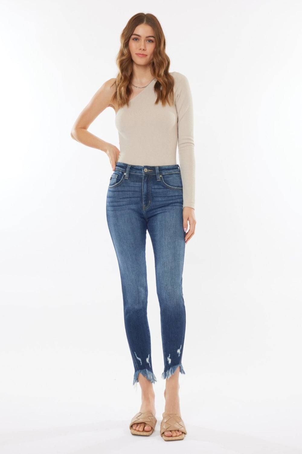 Kancan Raw Hem High Waist Cropped Jeans -