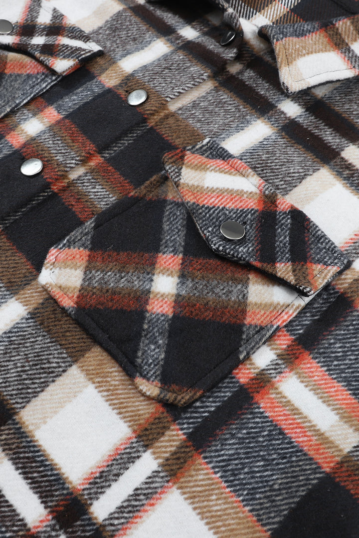 Geometric Plaid Print Pocketed Shacket