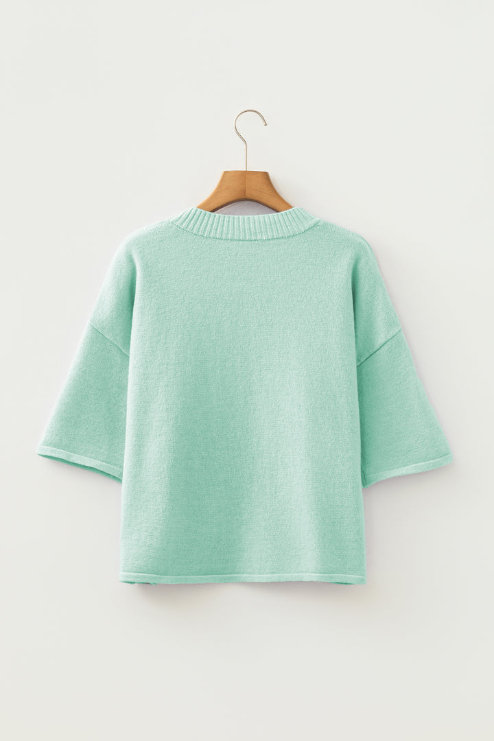 3/4 Sleeve Boxy Knit Button Down Sweater Cardigan