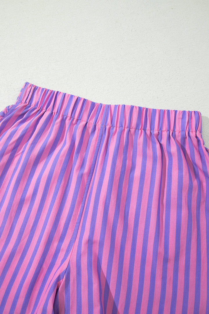 Stripe Elastic Waist Ruffle Trim Casual Shorts