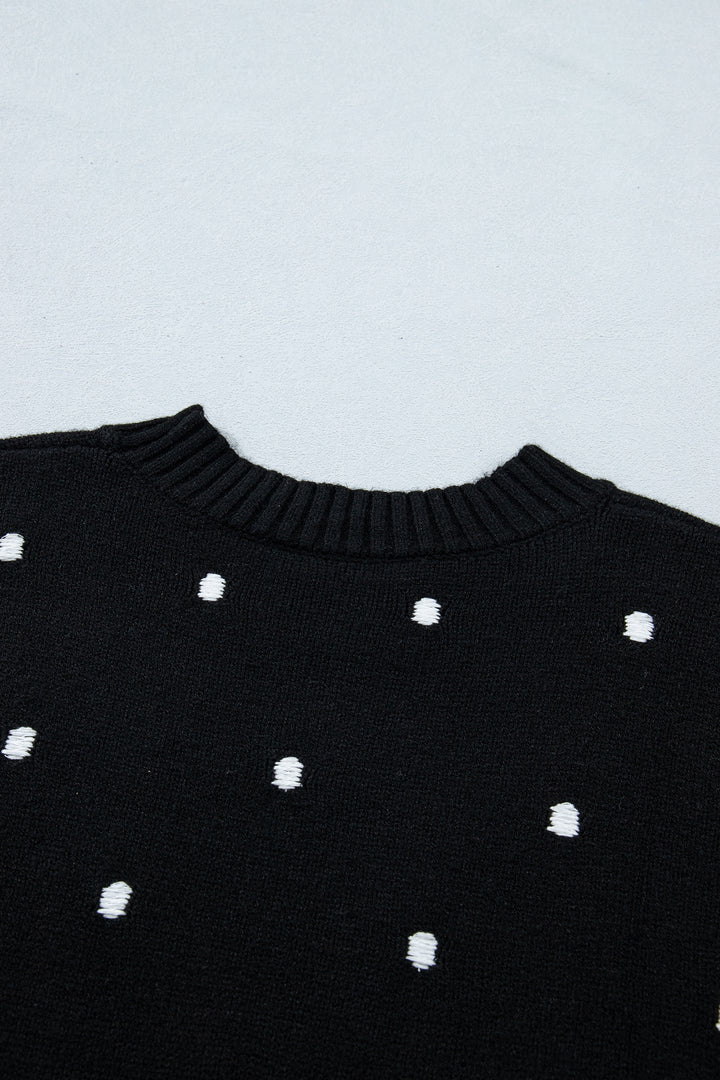 Black Elegant Polka Dot Bubble Short Sleeve Sweater