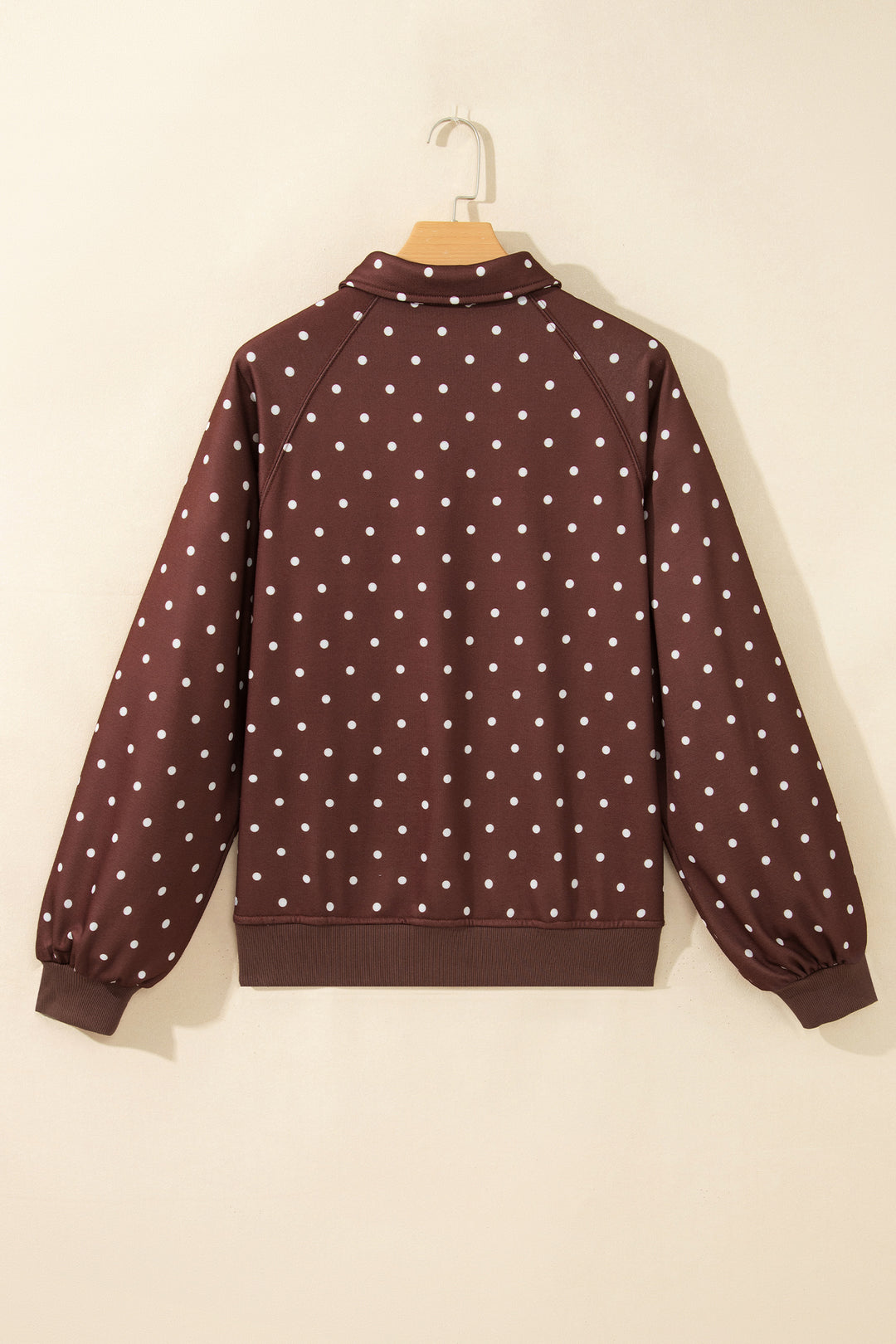 Polka Dot Print Metal Button Collar Casual Pullover Sweatshirt