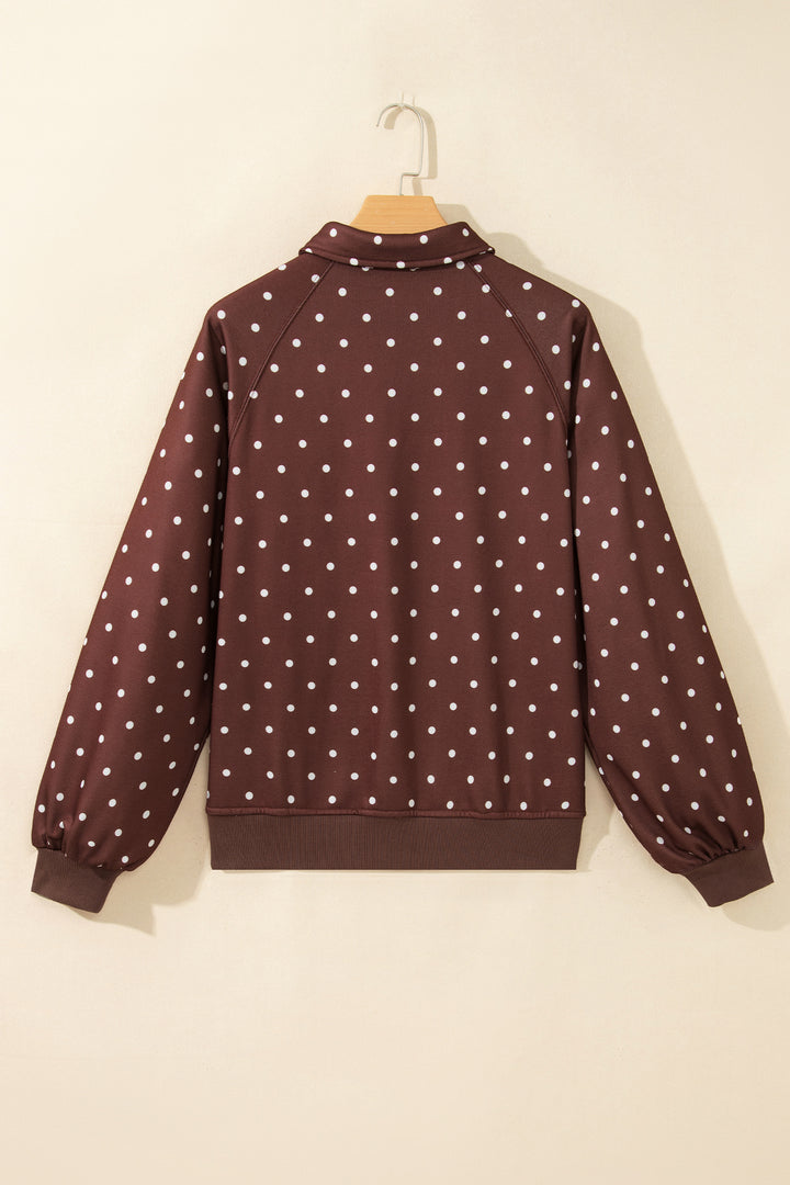 Polka Dot Print Metal Button Collar Casual Pullover Sweatshirt