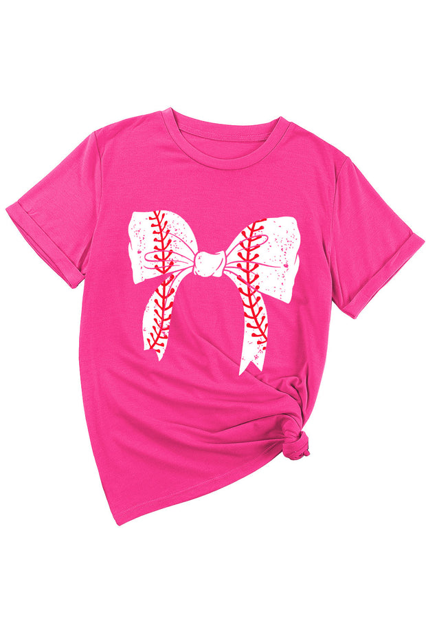 a pink t - shirt with a baseball bow on it