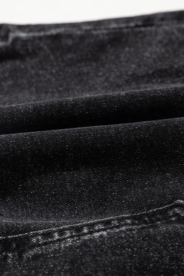 Carbon Grey Mineral Wash Ripped Raw Hem Denim Mini Skirt