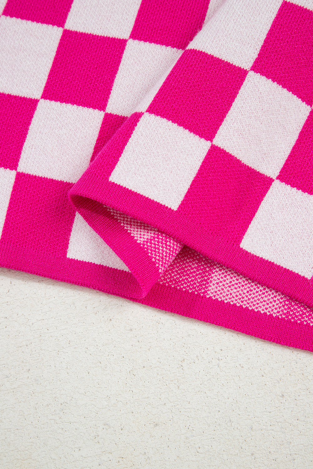 Rose Check Pattern Cap Sleeve Knitted BLOUSE