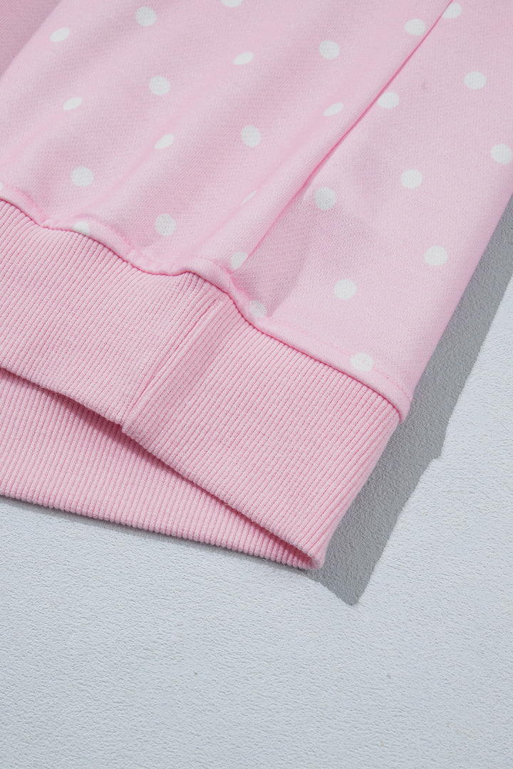 Polka Dot Print Metal Button Collar Casual Pullover Sweatshirt