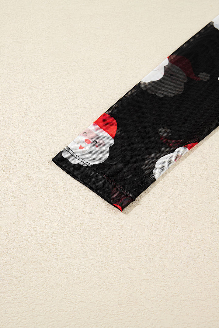 Black Christmas Fashion Print Slim Fit Long Sleeve Top