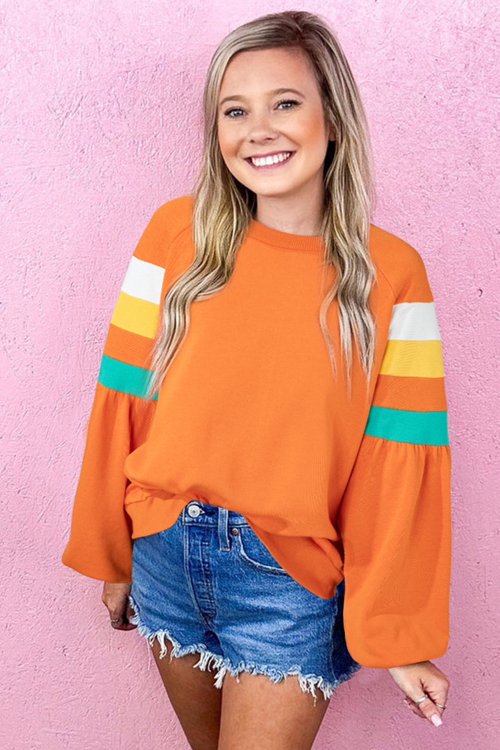 Flamingo Color Block Sleeve Exposed Seam Raglan Sweatshirt