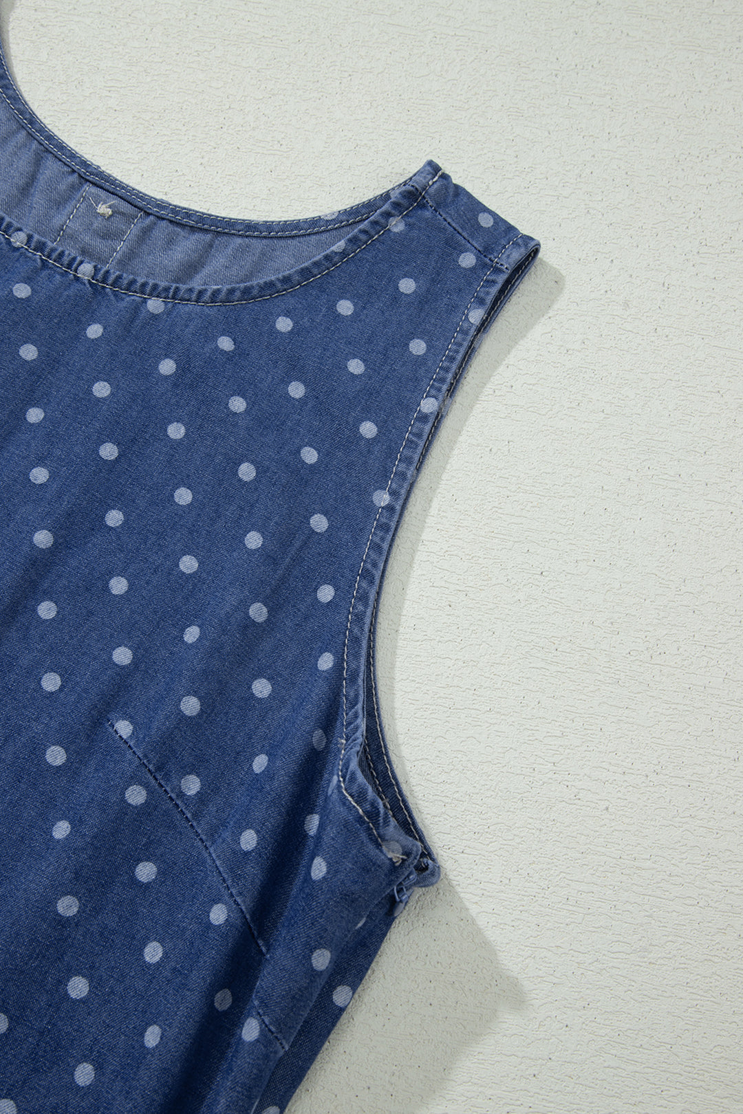 Blue Polka Dot Ruffle Hem Sleeveless Shift Dress Mini Vacation