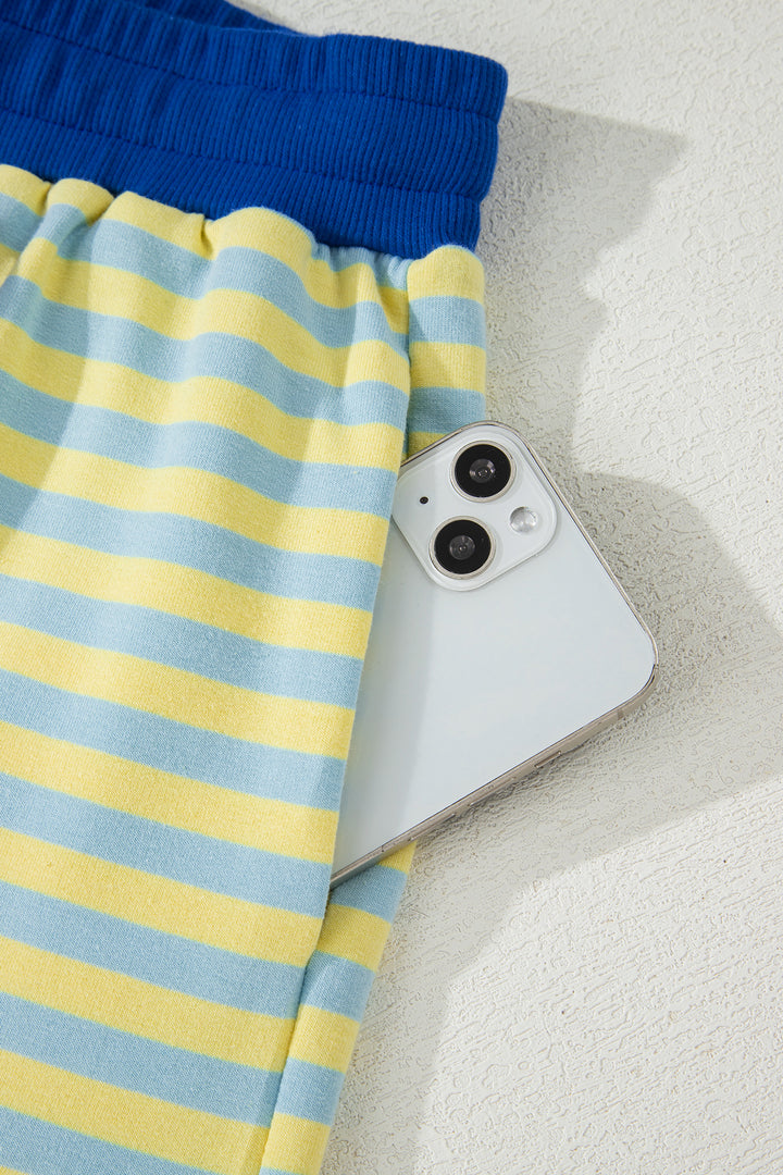 Stripe Drop Shoulder Boxy Casual Terry Short Set