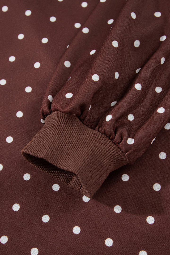 Polka Dot Print Metal Button Collar Casual Pullover Sweatshirt
