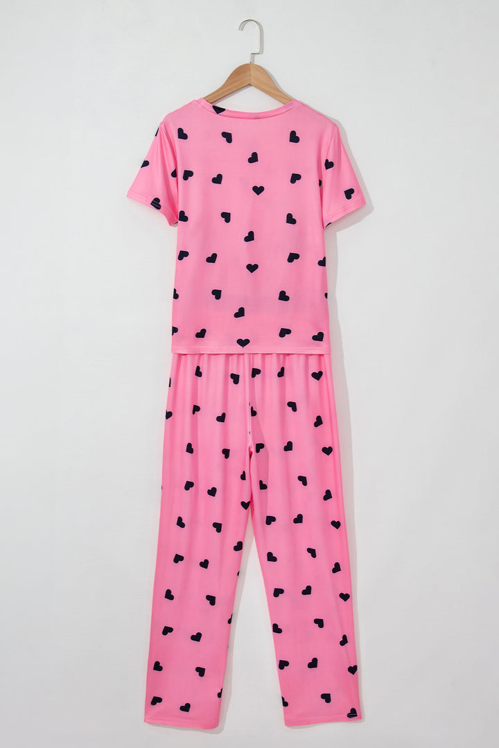 Pink Valentines Heart Print Tee and Pants Lounge Set