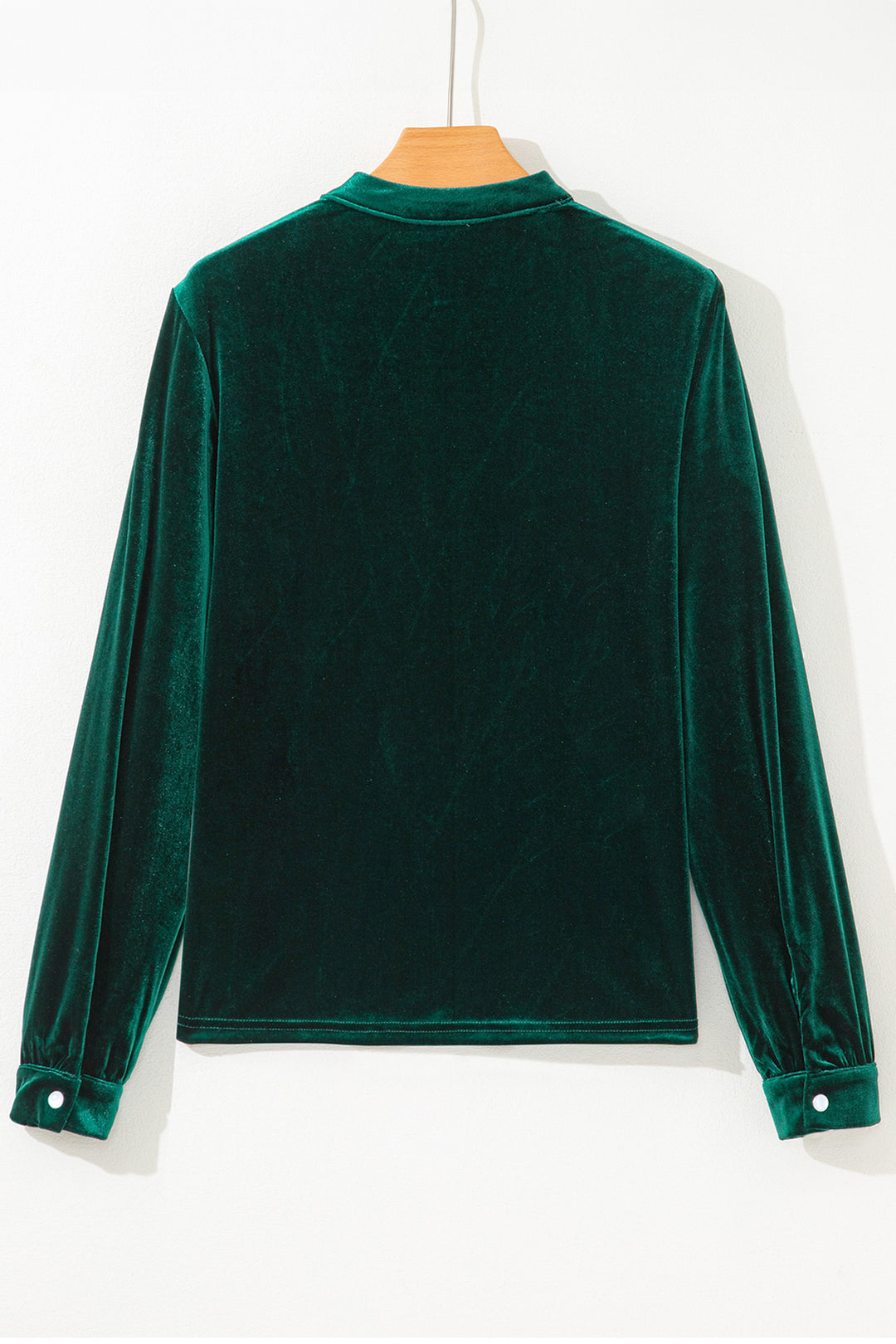 Evergreen Asymmetric Button Keyhole Neck Long Sleeve Velvet Blouse