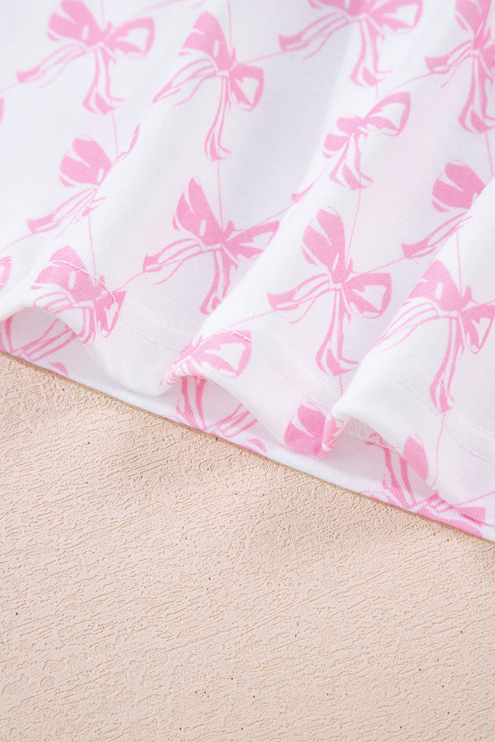 Pink Bow Print Long Sleeve Shirt and Pants Soft Pajama Set