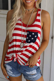 Red and White Stripes Sleeveless Racerback Tank - Red / S