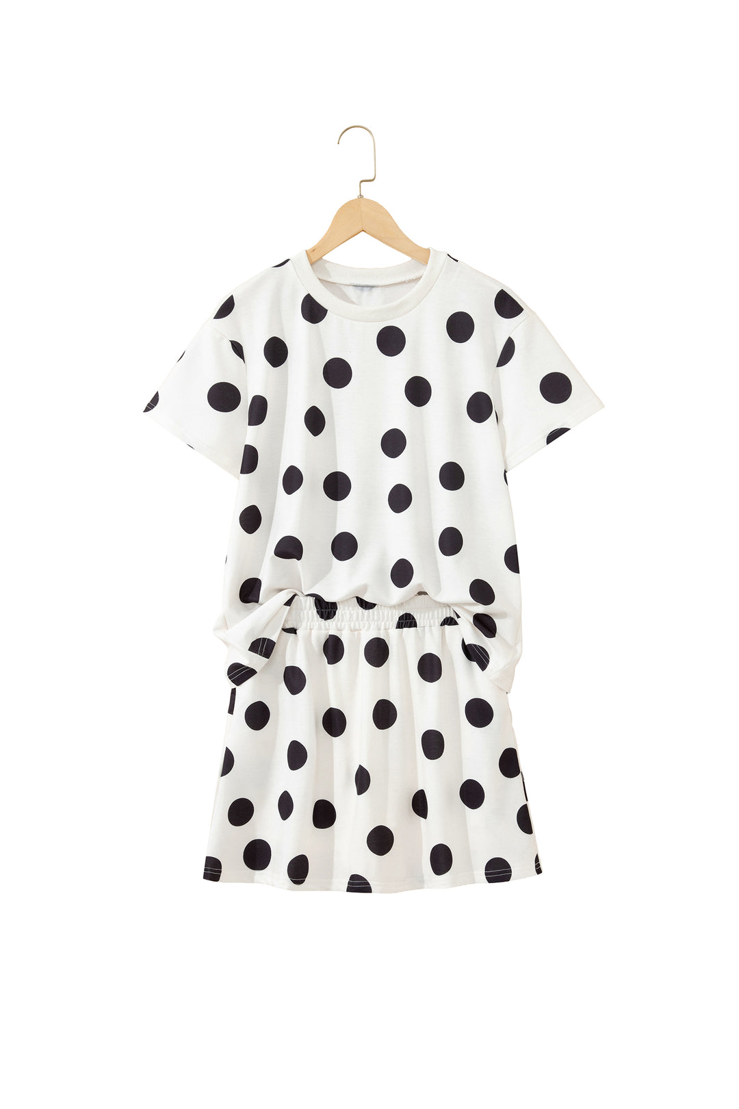 Polka Dot Short Sleeve Top Casual Skort 2pcs Outfit