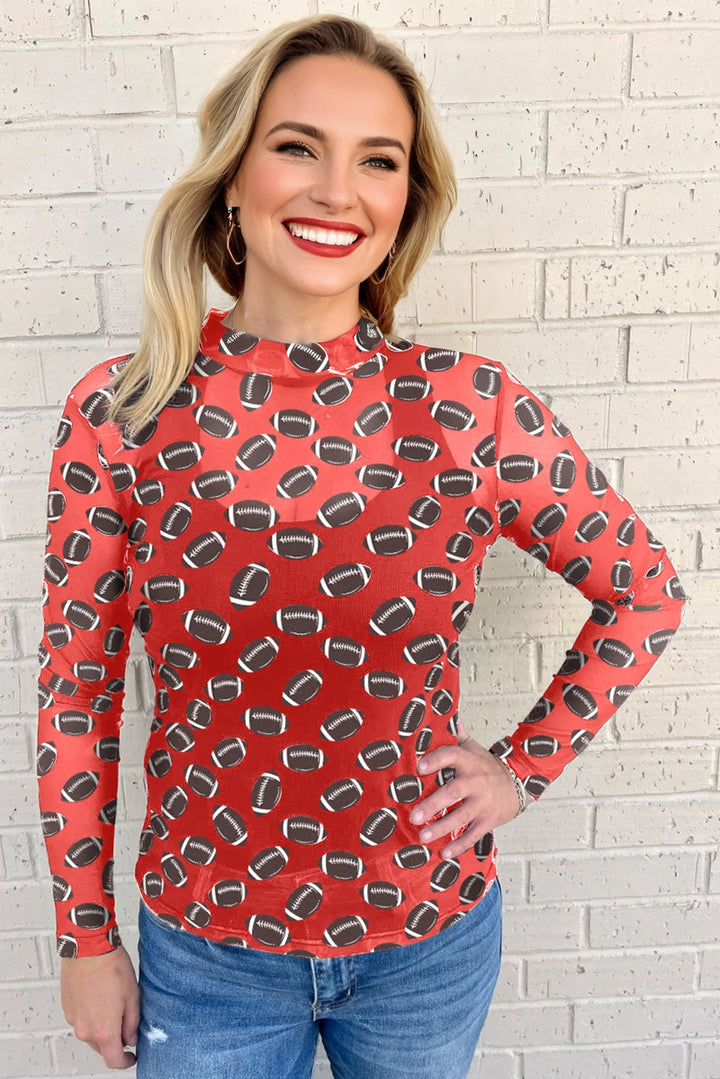 Game Day football Mesh Sheer Long Sleeve Top