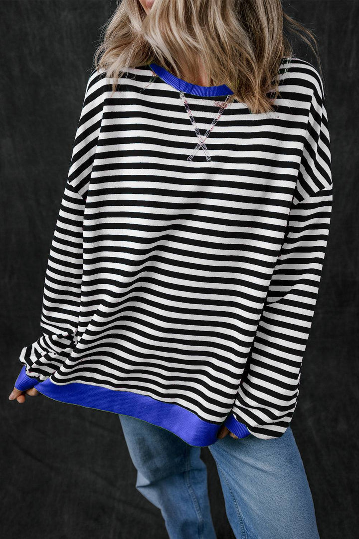 Stripe Oversized Contrast Trim Pullover Sweatshirt