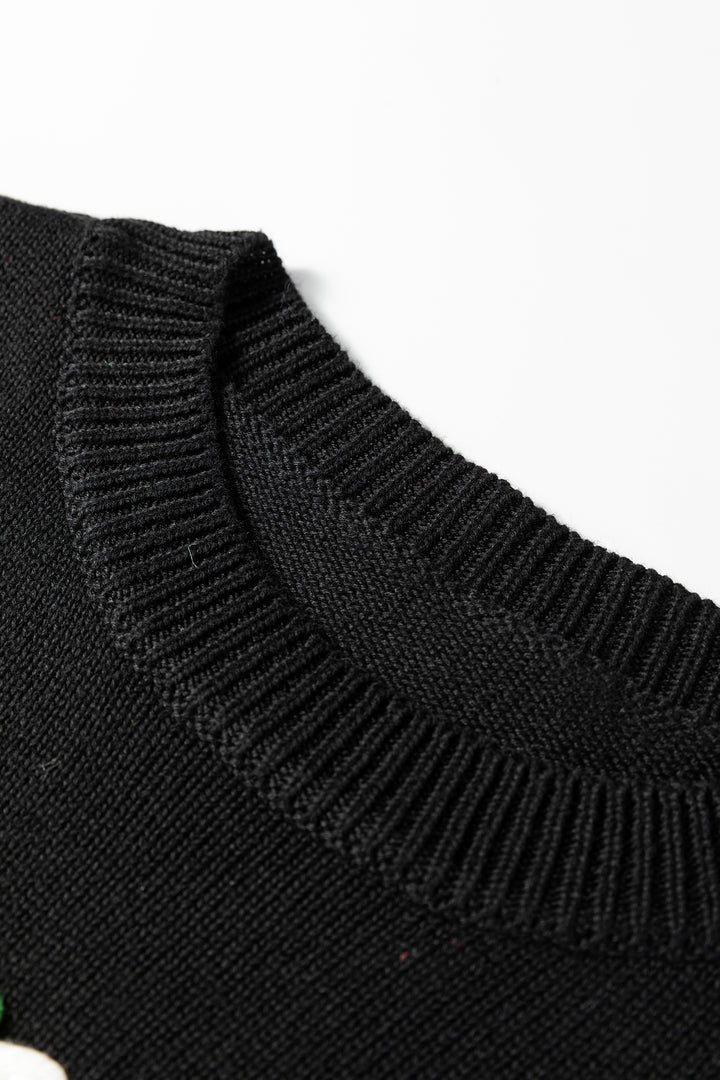 Black Merry Colorful Dot Detail Christmas Drop Shoulder Sweater