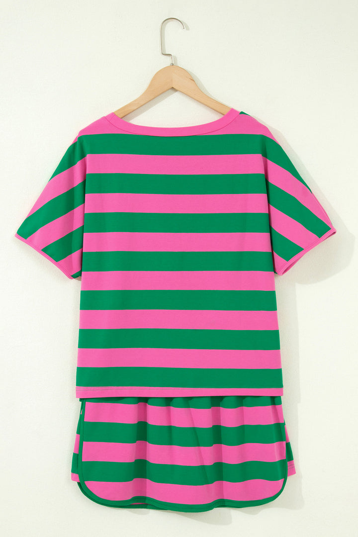 Stripe Dolman Tee Drawstring Skort Athletic 2pcs Set