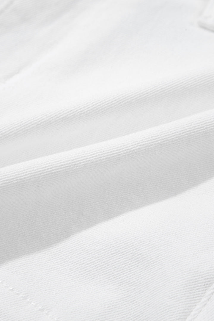 White Scalloped Hemline Acid Wash High Waist Denim Shorts