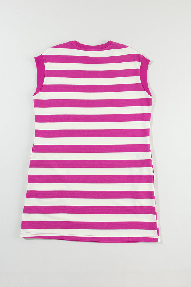 a pink and white striped tank top with pink trim