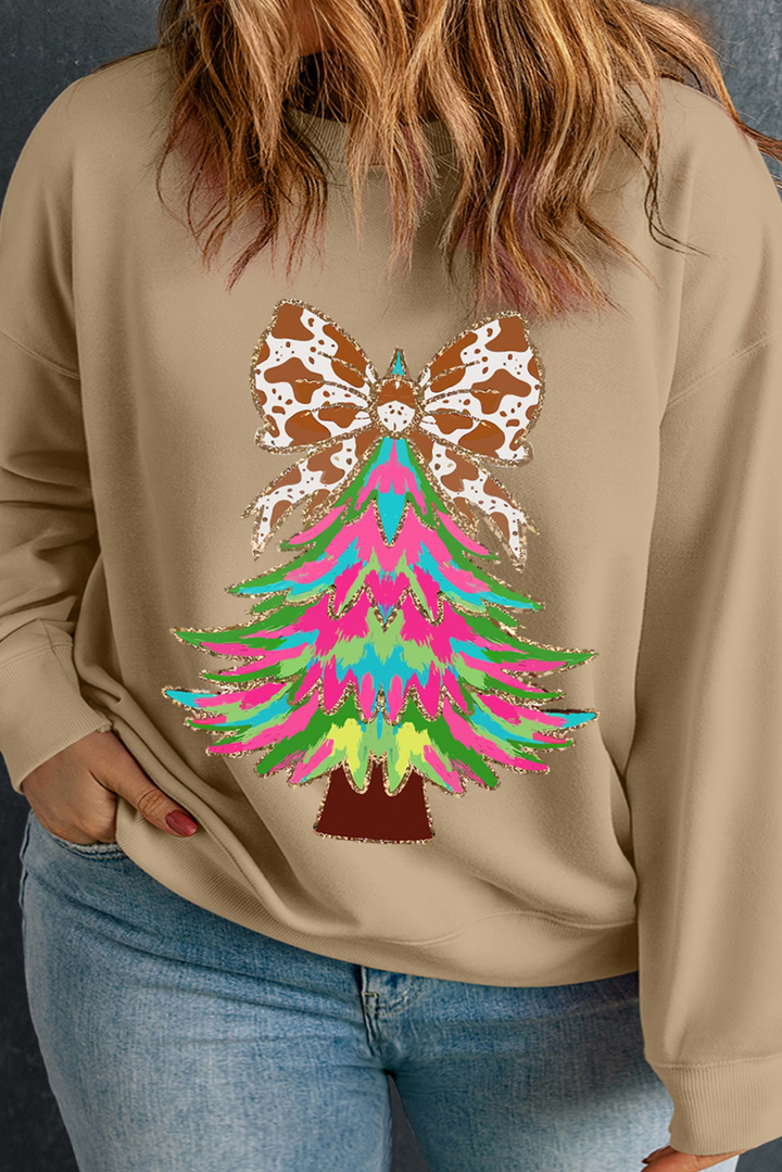 Bow Knot Christmas Tree Graphic Plus Size Sweatshirt