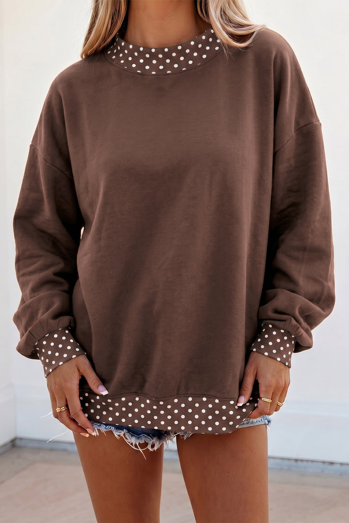Colorblock Polka Dot Contrast Trim Oversized Sweatshirt