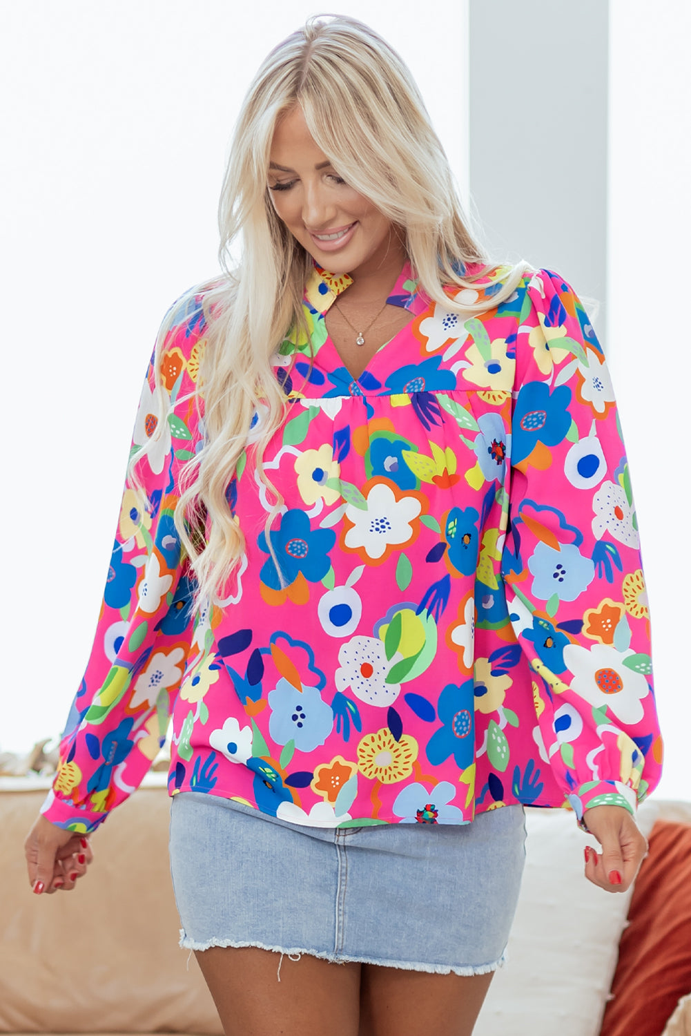 Rose Flower Bomb V Neck Blouse