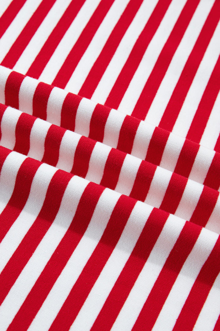 Red Stripe Colorblock Trim Polo Collar Drawstring Elastic Waist Band Casual 2pcs Outfit