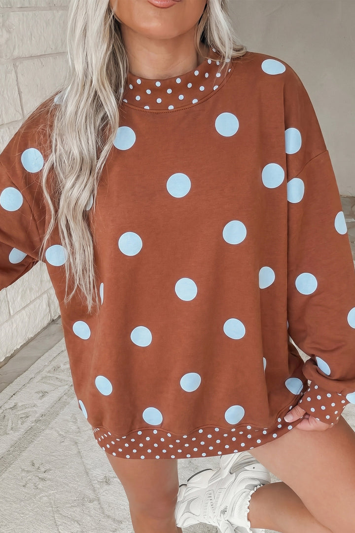 Polka Dot Print Contrast Detail Oversized Tunic Sweatshirt